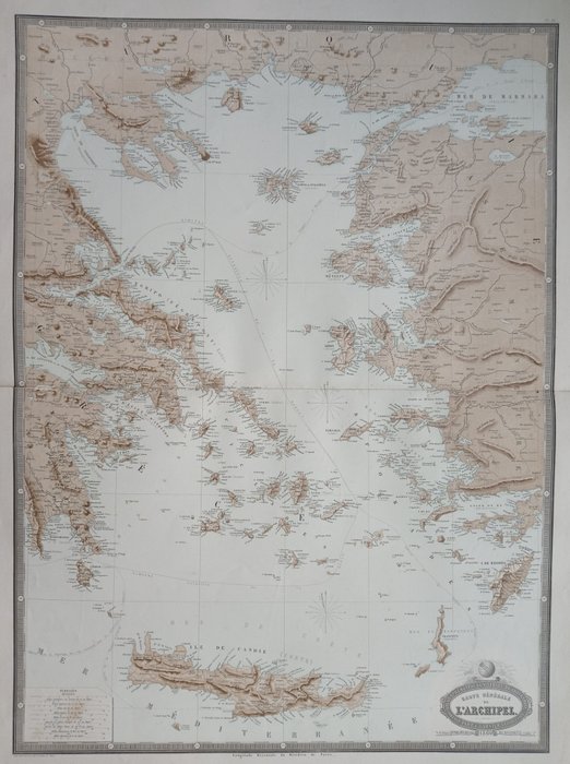 Mellanöstern, Karta - Grekland / Kreta / Turkiet; Garnier - Carte générale de l'Archipel - 1860