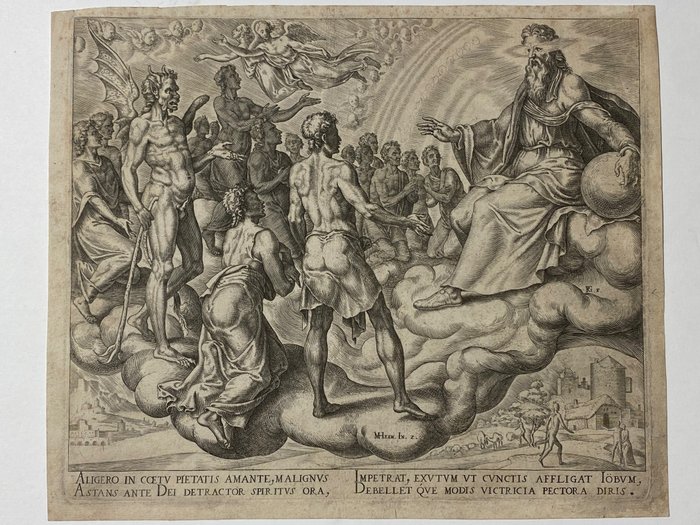 Philip Galle (1537-1612) Maarten van Heemskerck (1498-1574 - i figli di dio satana tra loro, si presentano davanti al signore
