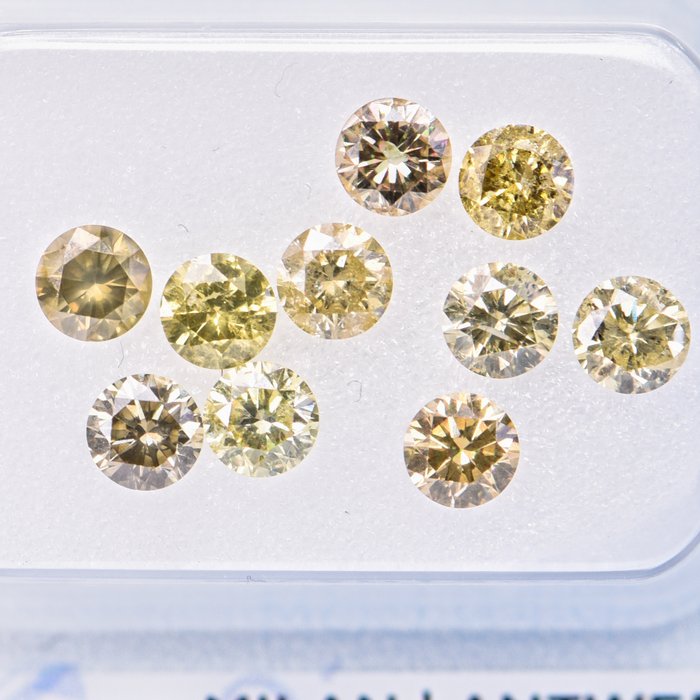 10 pcs Diamant - 1.59 ct - Rund - Gray, Yellow, Brown, Grayish Yellow - VS2 - I3  **No Reserve Price**