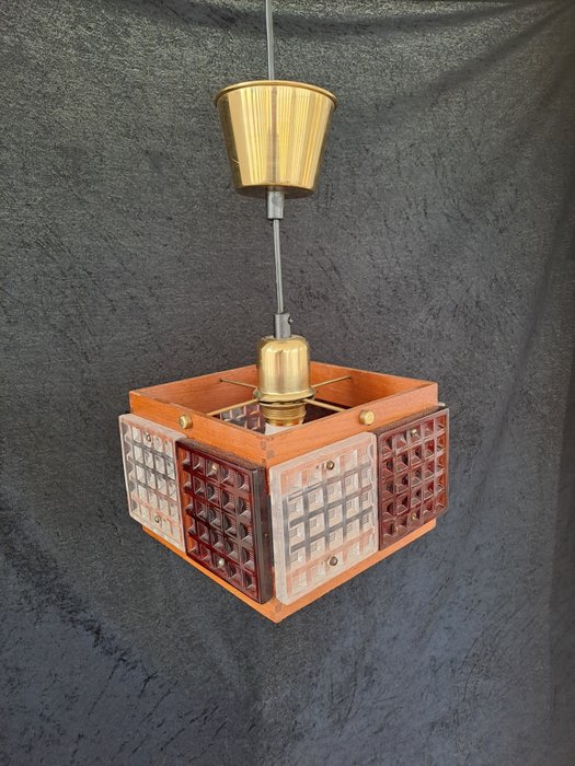 Swedish Vintage lamp with Coloured Orrefors Glass - 燈 - 木 - 柚木, 玻璃, 黃銅