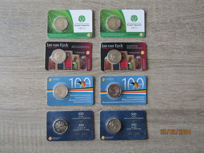 比利時. 2 Euro 2020/2021 "Plant - van Eyck - BLEU - Carolus" (8 coincards)  (沒有保留價)