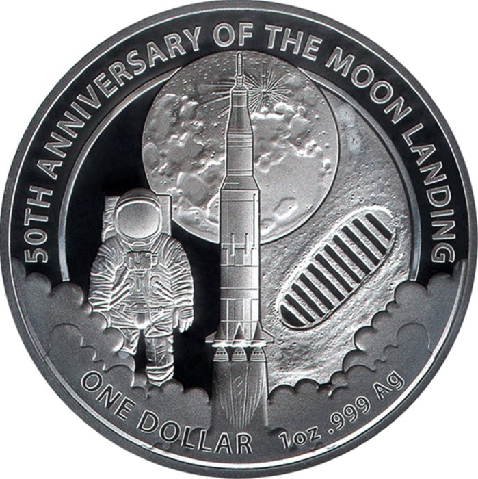 Austrália. 1 Dollar 2019 "Apollo 11 - Moon Landing", 1 Oz (.999)  (Sem preço de reserva)