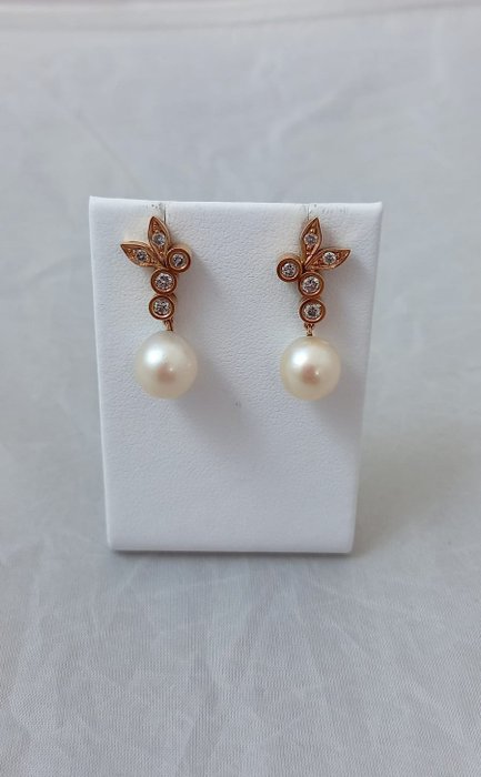 Earrings - 18kt gold - Yellow gold Natural Pearl - Diamond 