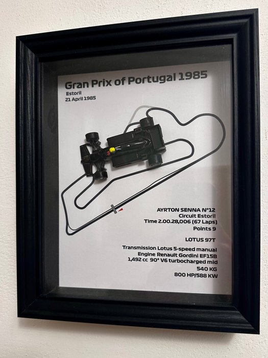 Quadro 3D, Artwork, Ayrton Senna, Lotus 97T 1:43 - 1 - Coche deportivo a escala - Gp Portogallo 1985
