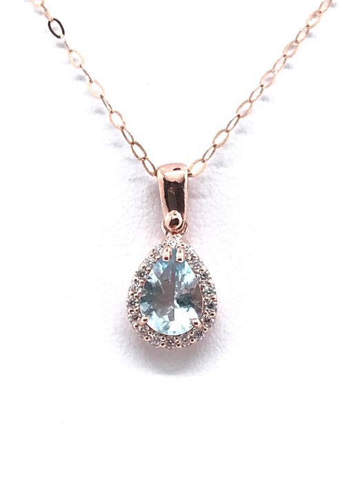 Sans Prix de Réserve - NESSUN PREZZO DI RISERVA - Collier - 18 carats Or rose -  1.80 tw. Aigue-marine - Diamant 
