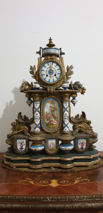 壁炉架时钟 - 瓷, 粗锌 - 1850-1900