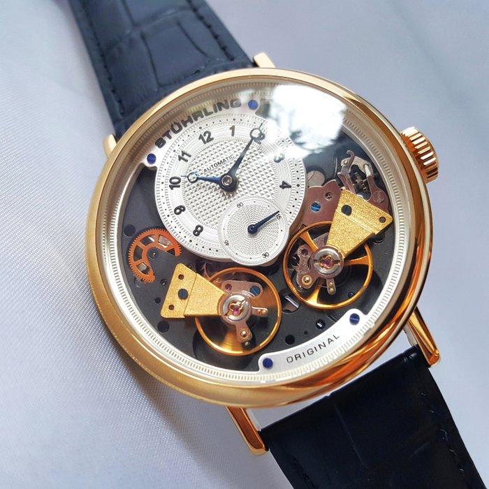 Stührling Original - Twin Balance - 45 Jewels - Automatic - Double Open Heart - Gold - No Reserve Price - Men - New