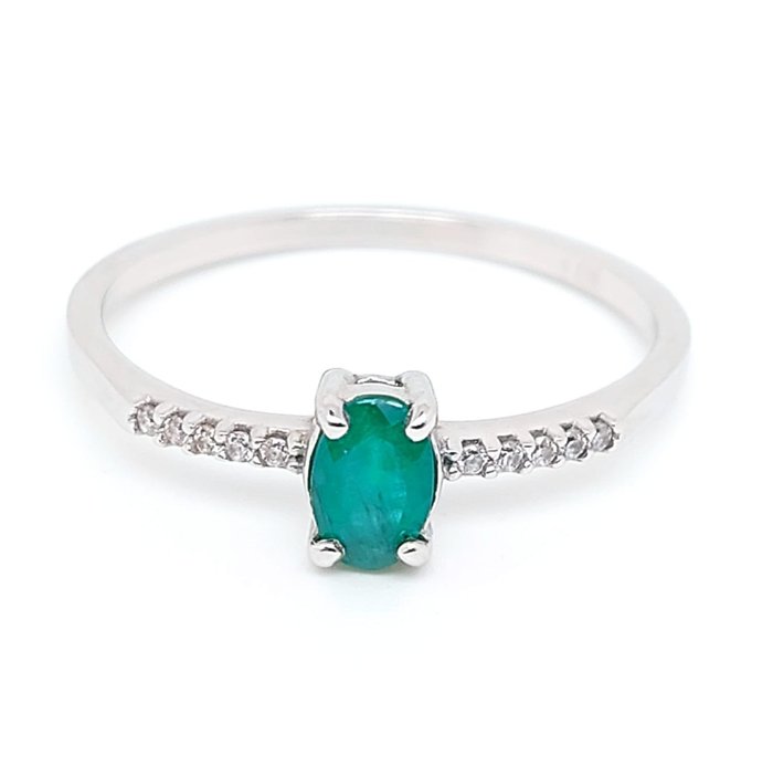 No Reserve Price - Ring - 14 kt. White gold Emerald - Diamond