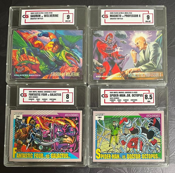 Impel, Fleer Ultra - 4 Graded card - Marvel Universe II 1991, X-Men 1995 - #105, #107, #133, #140 - CGC, CSG NM 8 - NM-MT 9