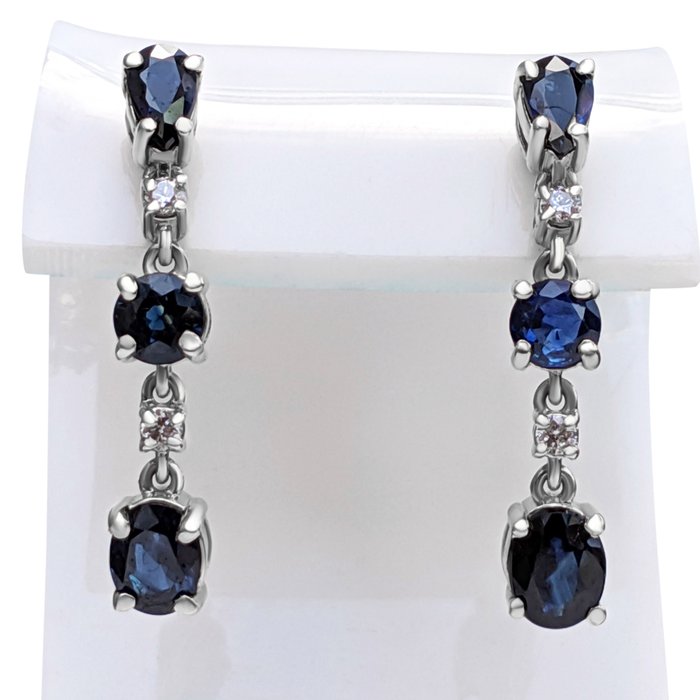 No Reserve Price Earrings - White gold  1.90ct. Pear Sapphire - Diamond 