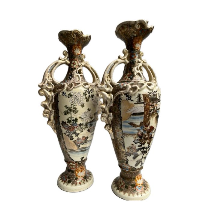 两个漂亮的日本萨摩陶瓷花瓶 - 陶瓷 - 日本 - Meiji period (1868-1912)