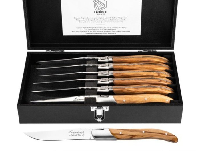 Laguiole Style De Vie - Conjunto de facas de mesa (6) - Aço (aço inoxidável), Madeira de oliveira