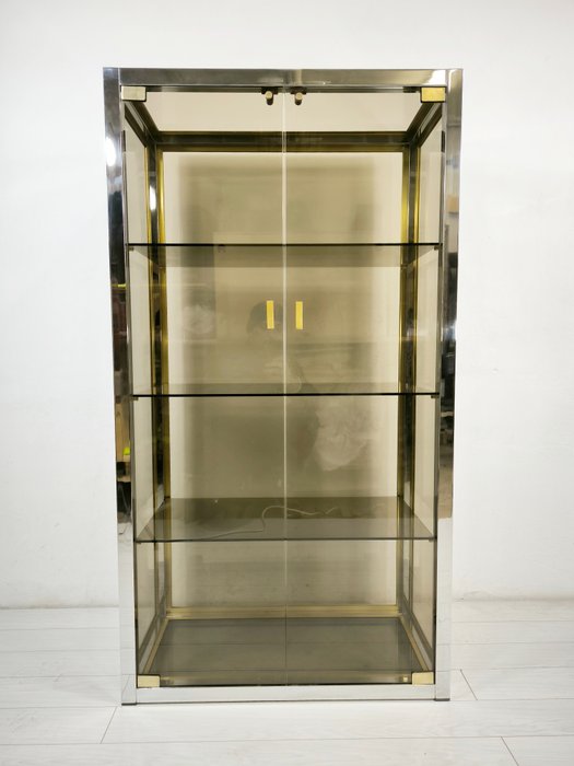 Zevi - Renato Zevi - 展示櫃 - 4個架子 - 黃銅, 煙色玻璃，鍍鉻