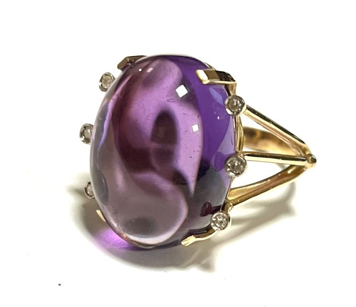 戒指 - 14 克拉 玫瑰金 紫水晶 - 鉆石