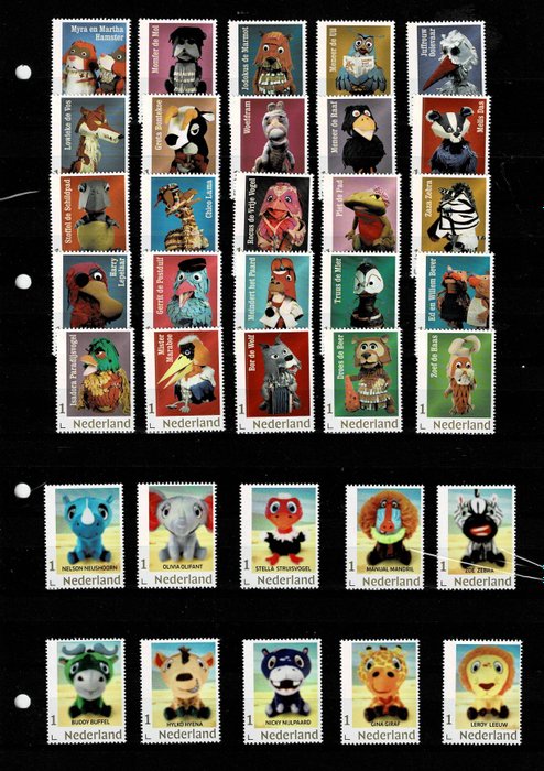 Nederland 2018 - 50 jaar Fabeltjeskrant  en Minisafari's LIDL 2024 " verleden en heden op persoonlijke  postzegels "