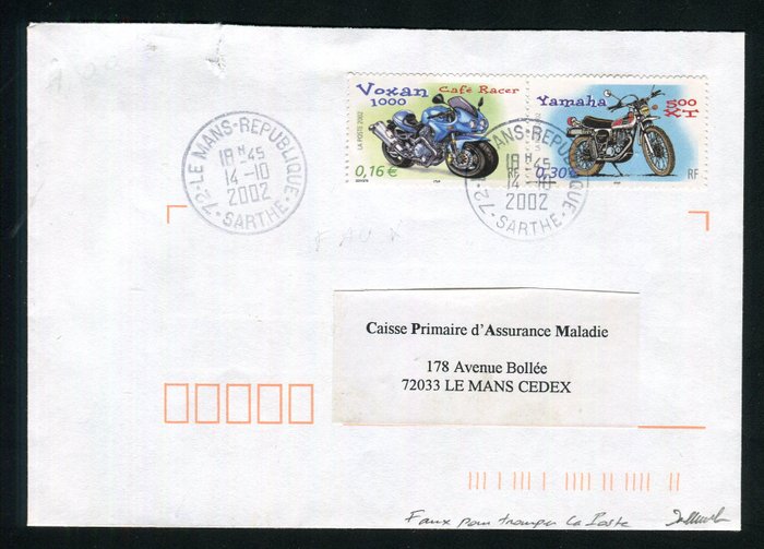 Francia 2002 - Rare lettre locale du Mans avec les n° 3512 & 3517 Faux pour Tromper la Poste