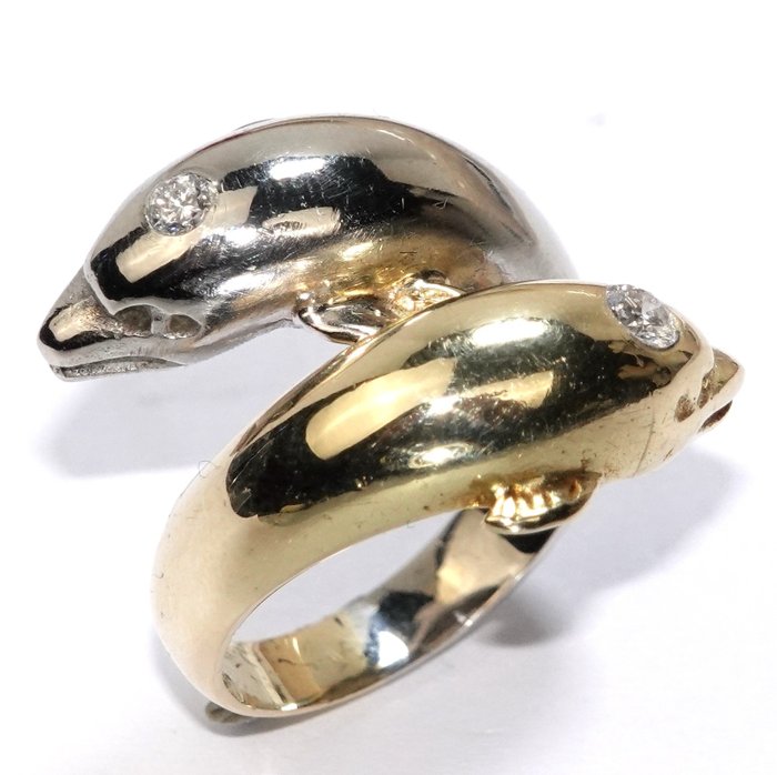 Ring - 14 kt Gult guld, Vittguld -  0.20ct. tw. Diamant  (Natural)