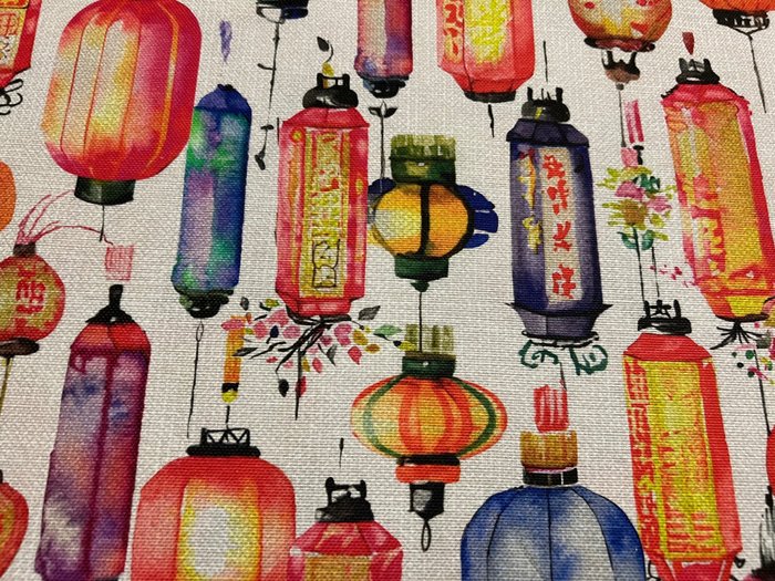 6.00 x 1.40 米棉織物 - “中國燈籠” - 東方 - - 室內裝潢織物