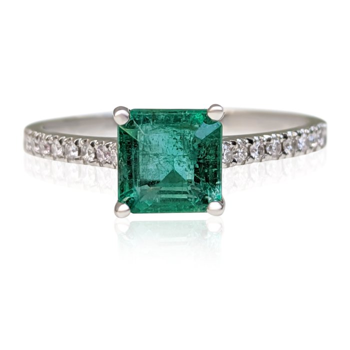 ***NO RESERVE*** 1.31 Carat Emerald and 0.20 Ct Fancy Pink Diamonds - Smaragd - 14 Karat Gold - Weißgold - Ring