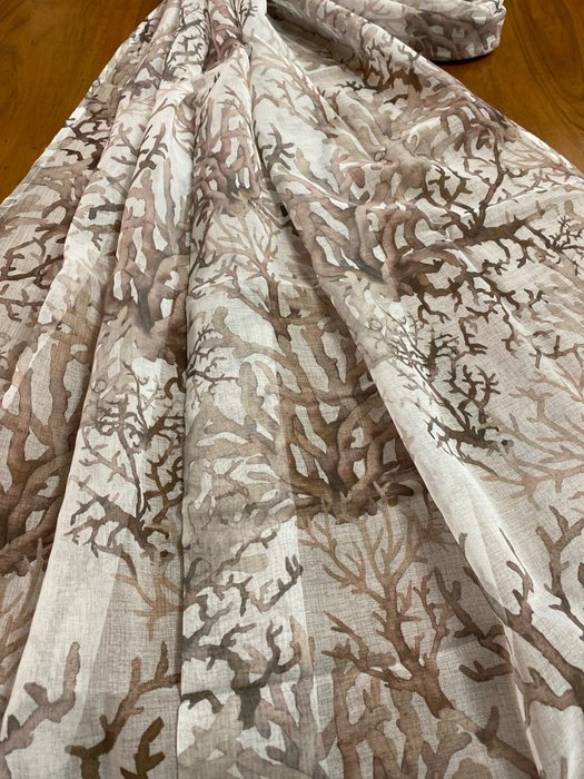  (2) - san leucio 獨家一對棕色水彩珊瑚亞麻窗簾 - 窗簾布料 - 280 cm - 140 cm