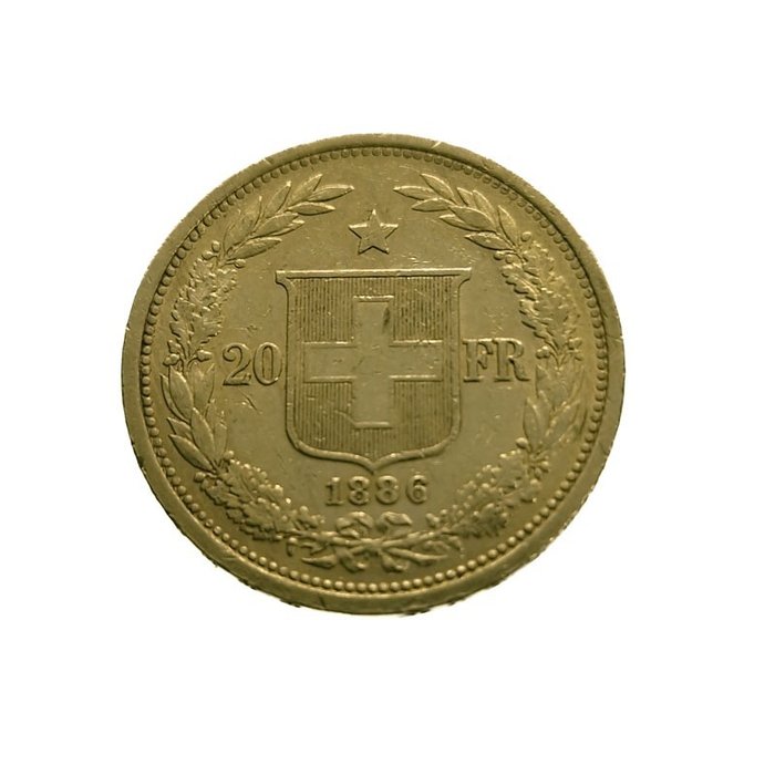 Suíça. 20 Francs 1886 B Bern - Helvetia