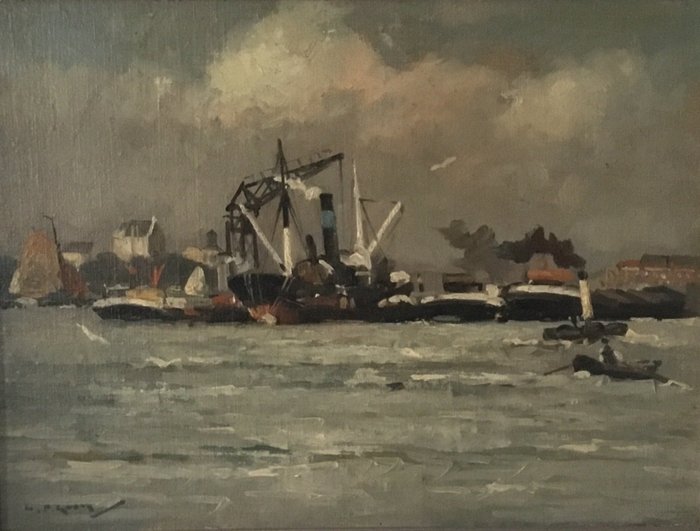 Hendrik Pieter Groen (1886-1964) - Haven gezicht Rotterdam