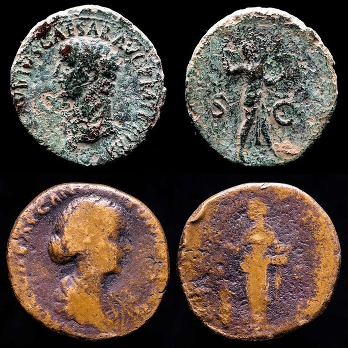 Imperio romano. Claudius I & Faustina II. Lot comprising two (2) coins. as Rome mint. Minerva & Venus