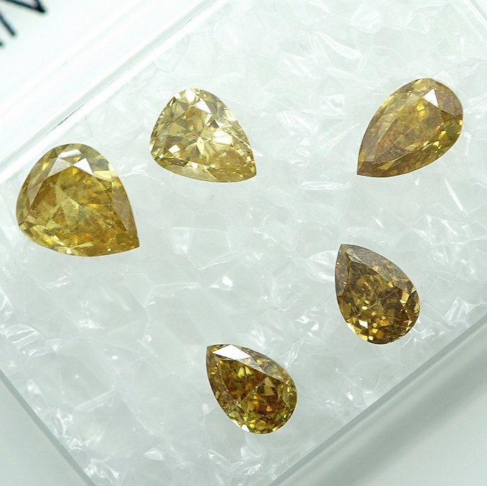 5 pcs Diamanter - 1.08 ct - Päron - Natural Fancy Mix - SI-I1