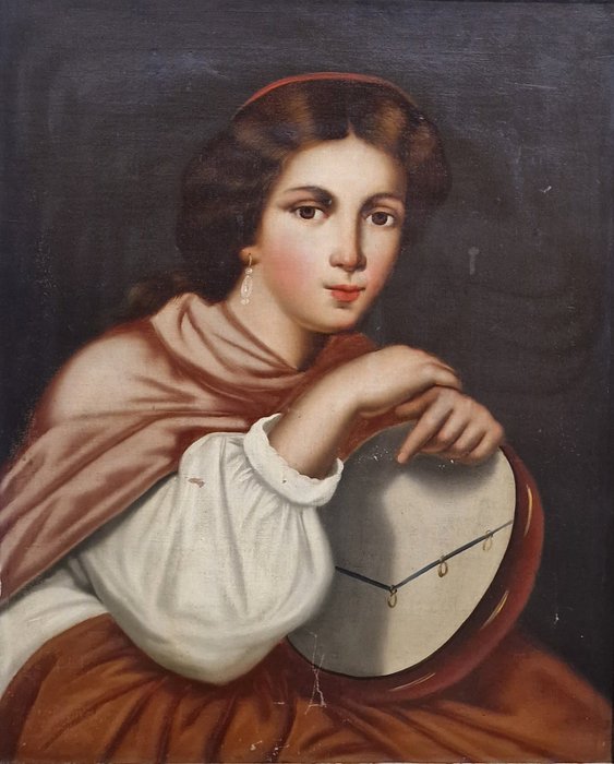 Scuola europea (XIX) - Donna con tamburello