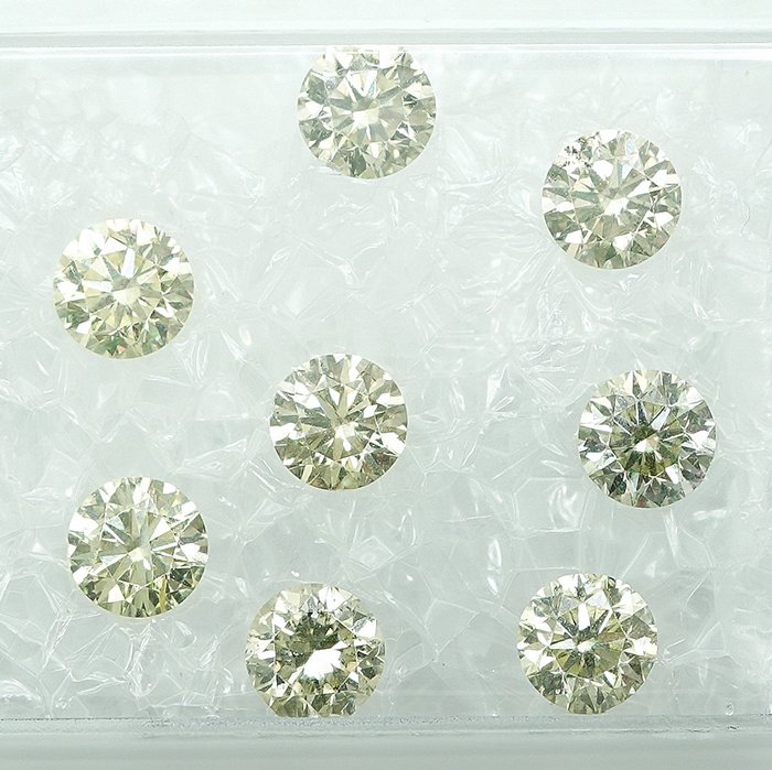 8 pcs Diamants - 1.03 ct - Brillant - Natural Fancy Light Greenish Yellow - VS-SI