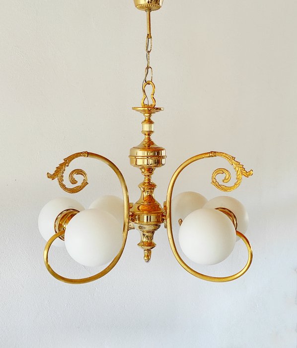 Hanging lamp - Gold metal, crystal