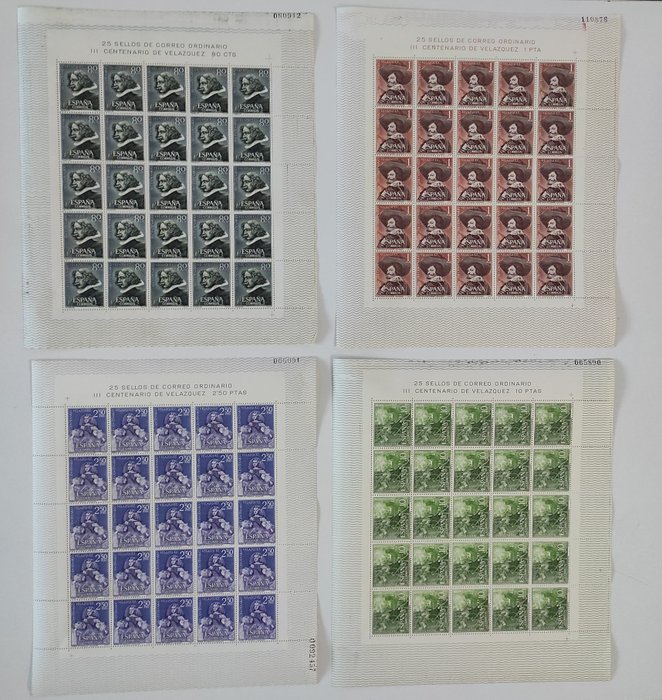Spain 1961 - III Centenary of the death of Velazquez 1961 four values in sheets