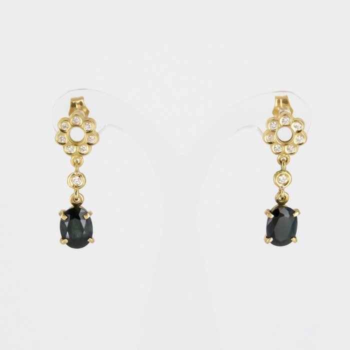 Boucles d'oreilles - 18 carats Or jaune Diamant  (Naturelle) - Saphir
