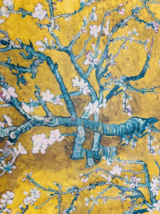 Tissu exclusif sur le thème des fleurs d'amandier - - Tissu d’ameublement  - 300 cm - 280 cm
