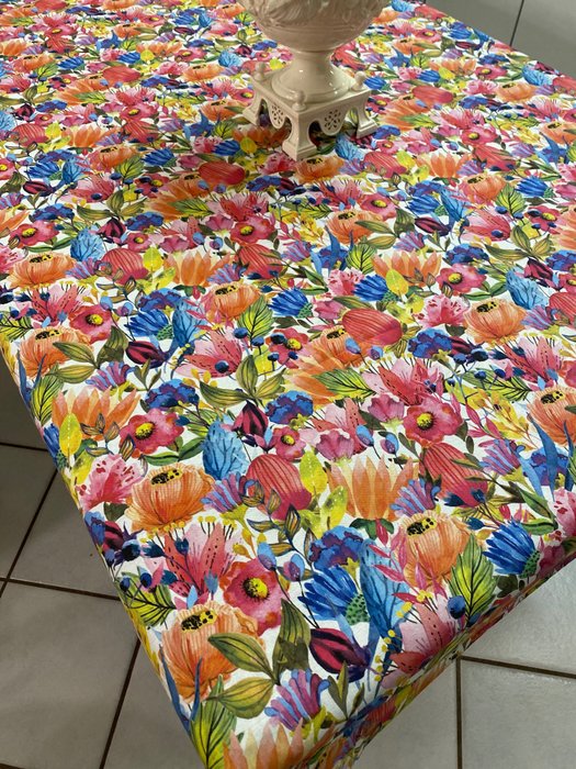 San Leucio toalha de mesa grande e exclusiva de cânhamo com flores silvestres - Toalha de mesa  - 285 cm - 132 cm