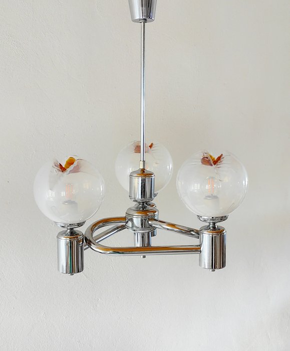 AV Mazzega - Lampa wisząca - Chromowany metal, szkło Murano