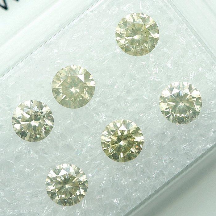 6 pcs Diamanten - 1.12 ct - Brillant - Natural Fancy Grayish Yellow - Si-I1