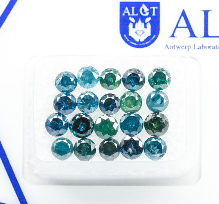 20 pcs Diamanten - 3.56 ct - Ausgefallener dunkelblauer/grünlich-blauer Farbgenuss - I1-I3 *NO RESERVE*