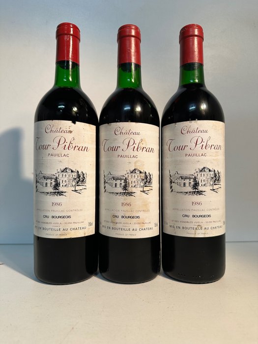 1986 Chateau Tour Pibran - Pauillac Cru Bourgeois - 3 Bottiglie (0,75 L)