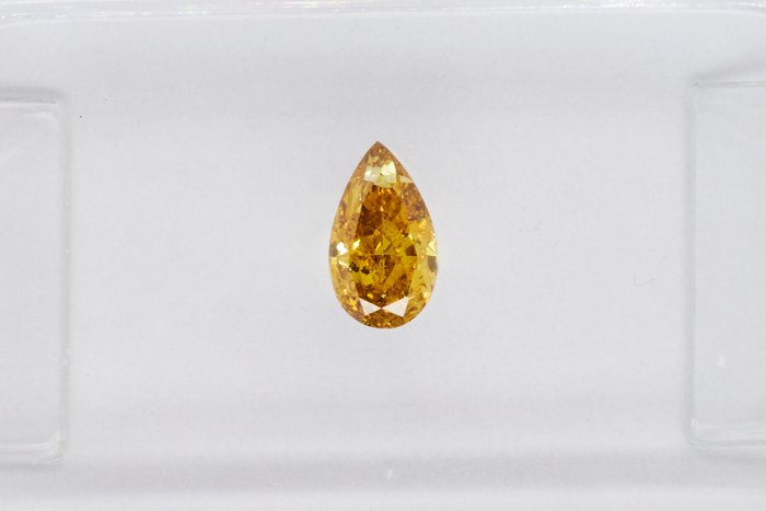 1 pcs 钻石 - 0.25 ct - 梨 - NO RESERVE PRICE - Fancy Intense Brownish Yellow - SI2 微内含二级
