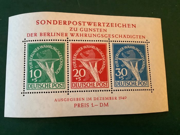 Berlin 1949 - Pengereformblok med pladefejl I - godkendt Eliades BPP - Michel blok 1 I
