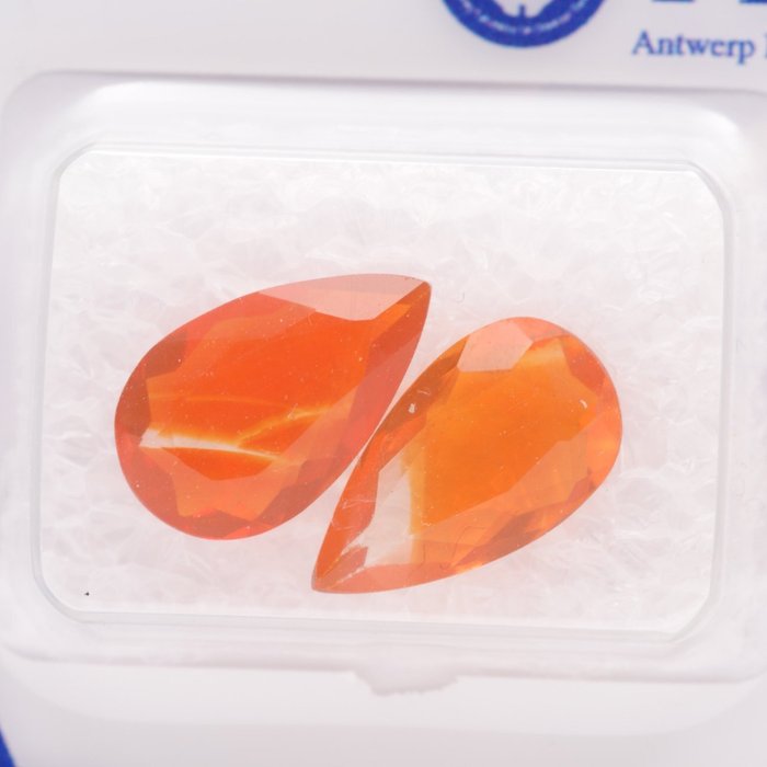 2 pcs （浓橙色至鲜艳橙色） 火蛋白石 - 3.07 ct