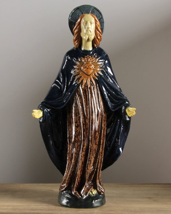 雕像 - Jezus met Heilig Hart - 佛兰芒陶器