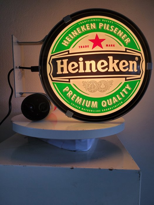 In Topstaat: Heineken Bier Reclame, Dubbelzijdige Lichtreclame, 1980 - Werbeschild - Kunststoff & Lampe