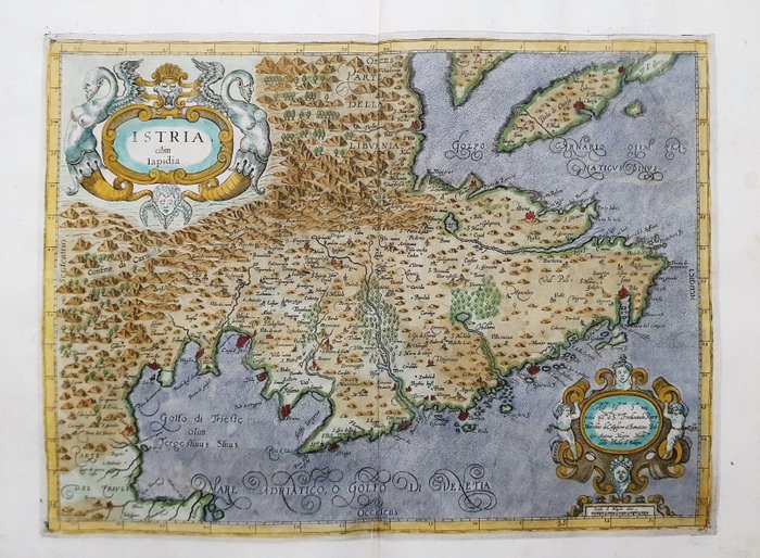Europa, Mapa - Północne Włochy / Triest / Piran / Istria / Friuli / Morze Adriatyckie; Gio Antonio Magini - Istria olim Lapidia - 1601-1620