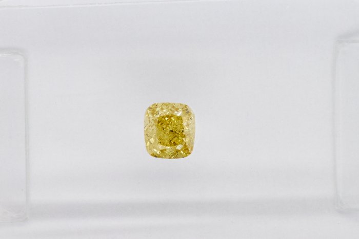 1 pcs 钻石 - 0.20 ct - 软垫 - NO RESERVE PRICE - Fancy Intense Yellow - SI2 微内含二级