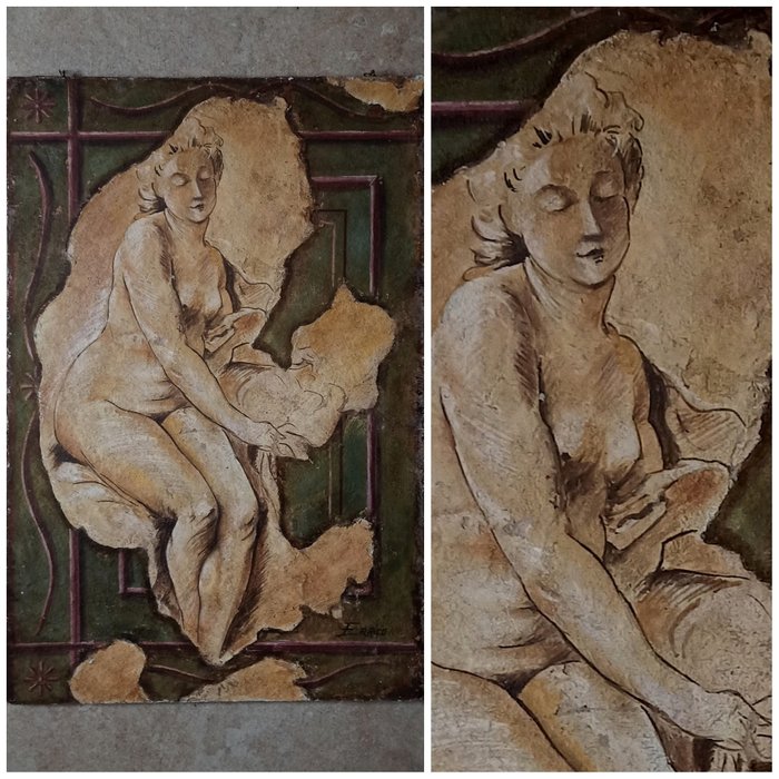"Affresco  decorativo" - Metà del XX secolo - 61 cm - Panel - Fa