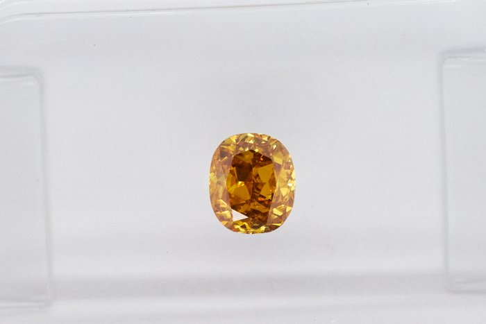 1 pcs 鑽石 - 0.34 ct - 軟墊 - NO RESERVE PRICE - Fancy Deep Orangy Brownish Yellow - SI2