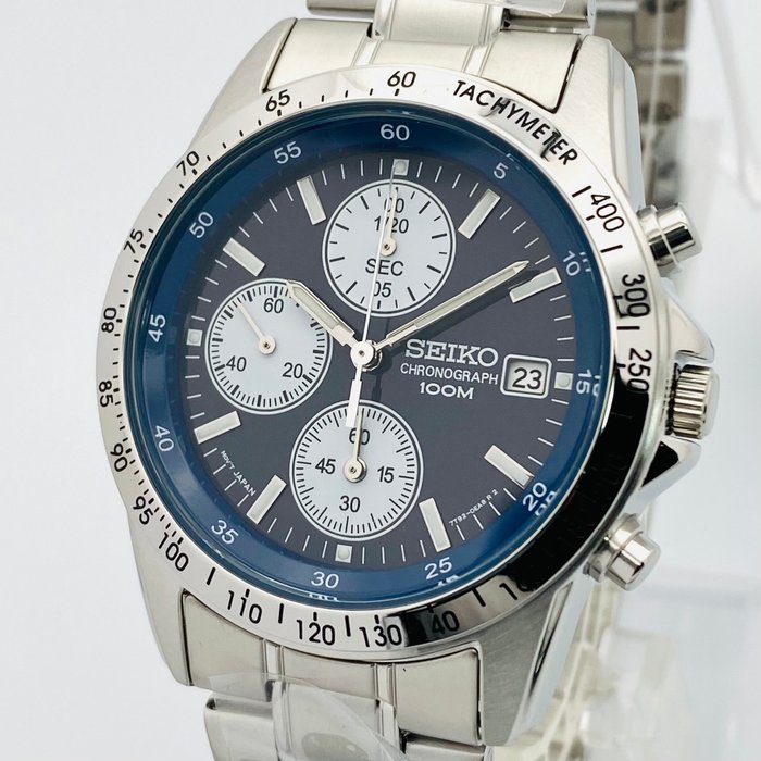 Seiko - 沒有保留價 - 男士 - 計時碼表藍色錶盤和白色指示器 100m。日期測速儀