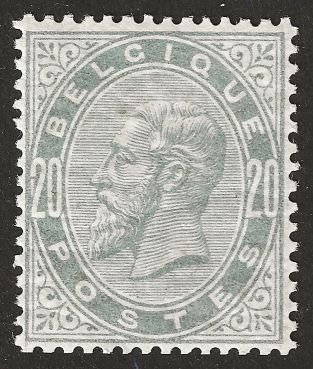 Belgia 1883 - 20c Szary perłowy - Leopold II - wyśrodkowany - OBP 39